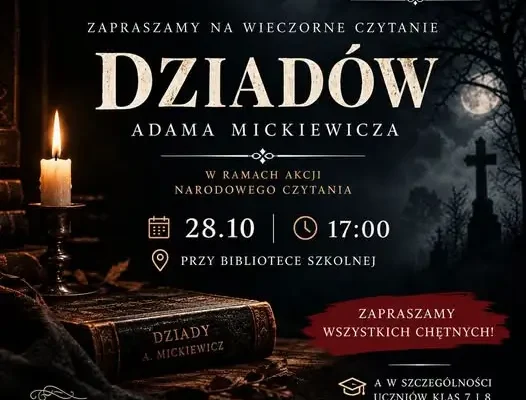 Narodowe Czytanie „Dziadów” w bibliotece szkolnej – już w środę
