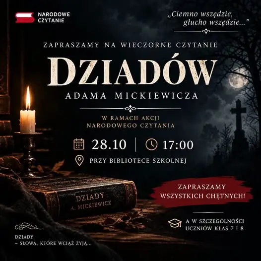 Narodowe Czytanie „Dziadów” w bibliotece szkolnej – już w środę